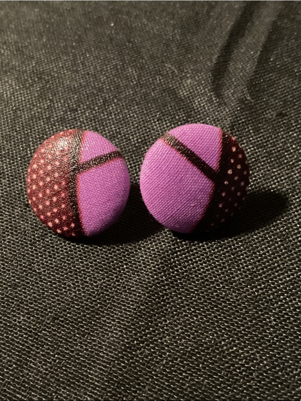 Purple Geometric Fabric Button Stud Earrings